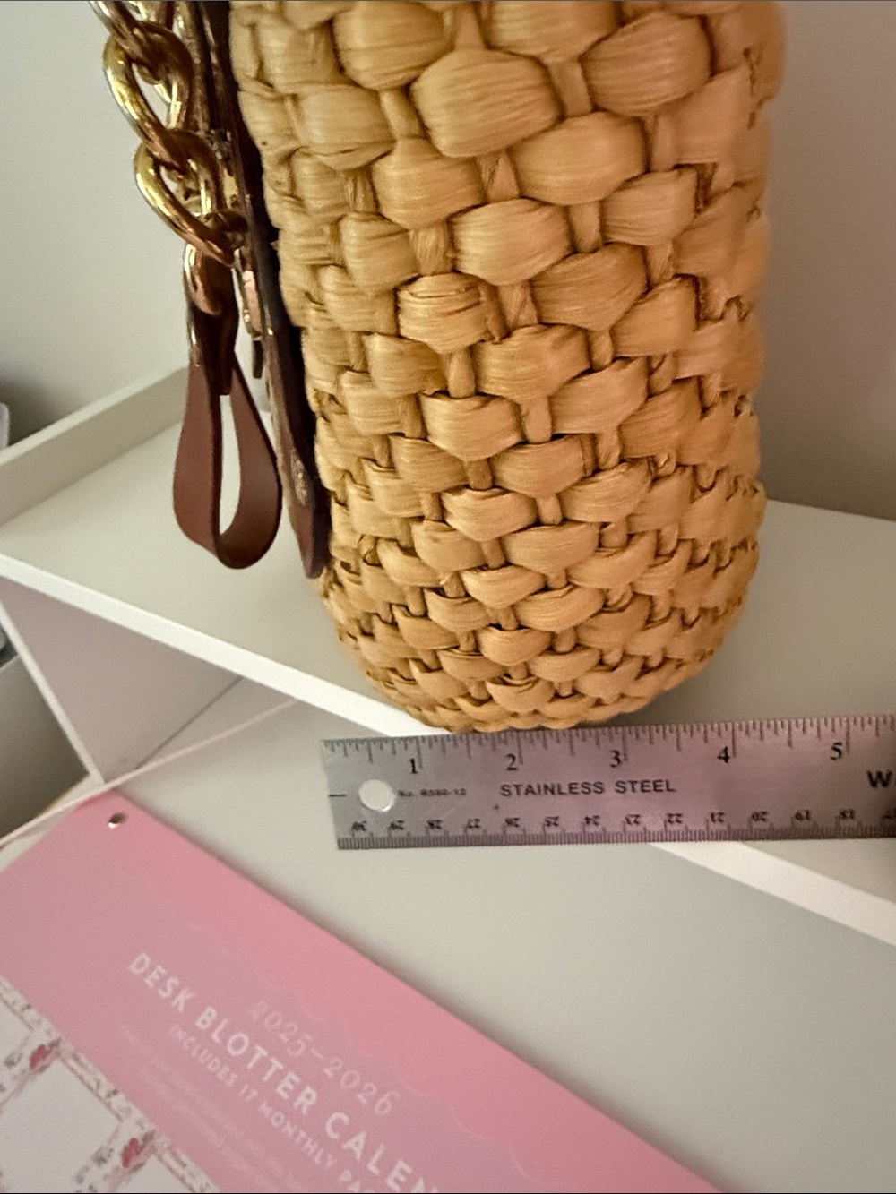 Michael Kors Tan Woven Straw Tote with Brown Leather & Gold Hardware - Picture 8 of 12